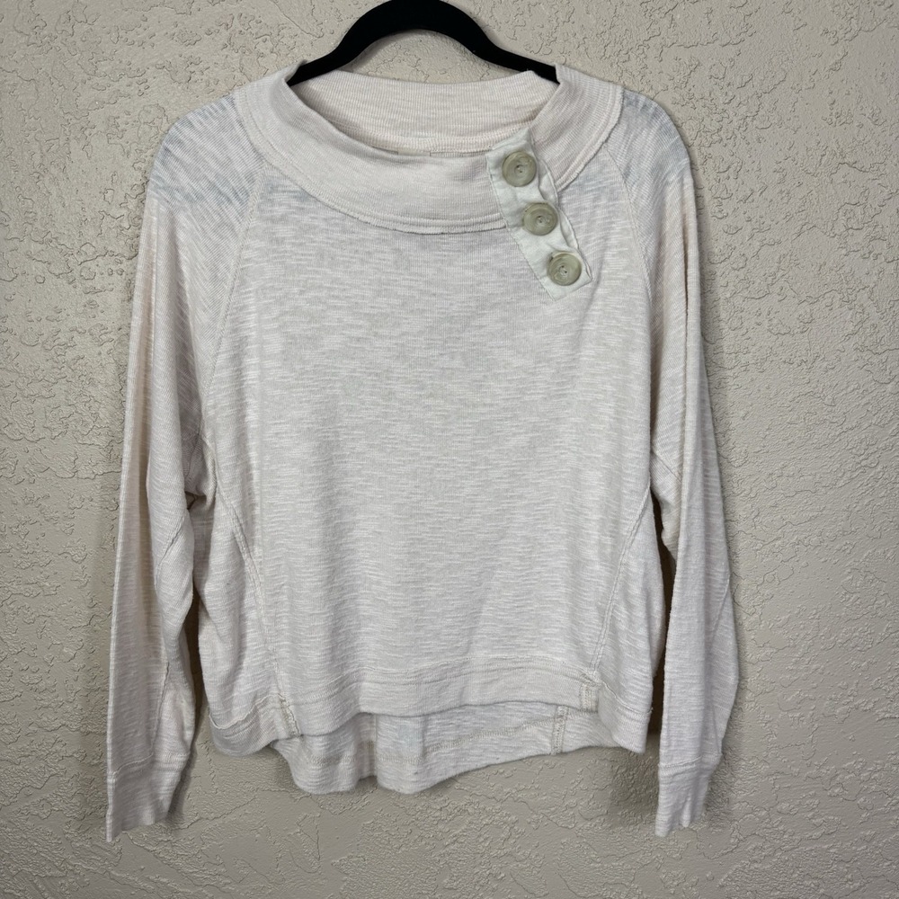 We the Free People Don't Forget Me Top Sweatshirt  Ivory Oversized Small Slouchy